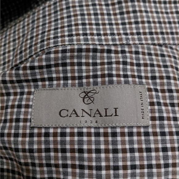 Canali Mens Shirt XXL Check Print Button Front Italy Office Casual Long Sleeve - Picture 6 of 9